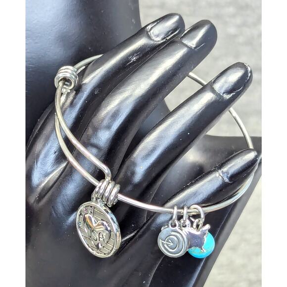 Patriotic Expandable Bangle, Silver-tone, America USA/Love This Life Charms - Picture 1 of 4